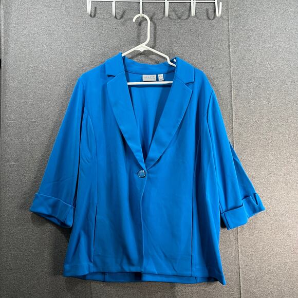 GRAVER Susan Graver LK Fusion 3/4 S1v Cutaway Hem Blazer Cabana Blue X-Large - Picture 1 of 11